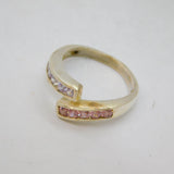 Sterling Silver Multi Lavender & Pink CZ Crossover Ring Modern c1990 Size L