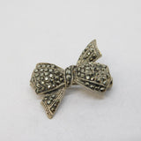Sterling Silver Marcasite Set Ribbon Brooch Pin Antique c1930 Art Deco