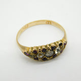 Victorian 15ct Gold, Old-Cut Diamond & Ruby Boat Ring Antique c1880
