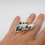 Sterling Silver Large Floral Statement Spray Ring Vintage c1990
