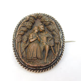 Regency Sterling Silver Mounded Copper Cameo Theatre Scene Brooch Antique