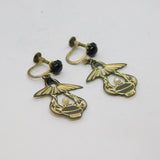 Pair of Sterling Silver Eastern Design Pearl & Onyx Earrings Vintage c1970
