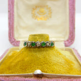 9ct Yellow Gold, Emerald & 0.14ct Diamond Half Eternity Ring Sheffield c1980
