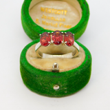 Sterling Silver Triple Oval Garnet Set Ring Vintage c1970 Size O
