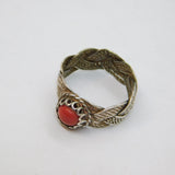 Sterling Silver Cabochon Red Agate Braid Effect Ring Vintage c1970 Size J 1/2