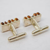 Pair of Sterling Silver Baltic Amber Set Gents Cufflinks Vintage c1960