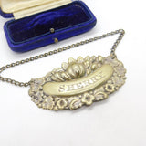 Silver Plated Floral Vine Leaf Pattern Sherry Decanter Label Antique c1920 Deco