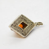 20th Century Chinese Export Sterling Silver, Carnelian & Enamel Drop Pendant