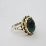 Sterling Silver Cabochon Bloodstone Oval Dress Ring Vintage c1970 Size L 1/2