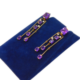 Pair of 18ct Yellow Gold, Amethyst & Diamond Geometric Drop Earrings Vintage