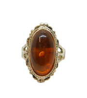Sterling Silver Baltic Amber Oval Studio Dress Ring Vintage c1970 Size N