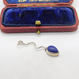 Sterling Silver Snake Form Cabochon Lapis Set Charm Pendant Vintage c1970