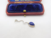 Sterling Silver Snake Form Cabochon Lapis Set Charm Pendant Vintage c1970