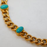 Edwardian 15ct Yellow Gold & Turquoise Set Chain-Link Bracelet Antique c1910s
