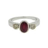 20th Century 14ct White Gold, Oval-Cut Ruby, 0.3ct Diamond Dress Ring Antique