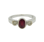 20th Century 14ct White Gold, Oval-Cut Ruby, 0.3ct Diamond Dress Ring Antique