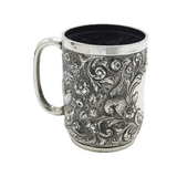Victorian Sterling Silver Flower & Bird Pattern Mug Tankard Antique 1890 London