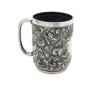 Victorian Sterling Silver Flower & Bird Pattern Mug Tankard Antique 1890 London