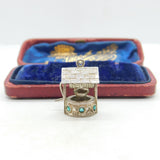 Sterling Silver Magic Wishing Well with Emerald Paste Charm Pendant c1970