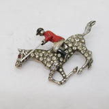20th Century Sterling Silver, Paste & Enamel Horse Riding Brooch Antique c1930s