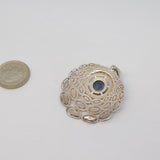 Sterling Silver Woven-Work Lapis Lazuli Drop Charm Pendant Vintage c1970
