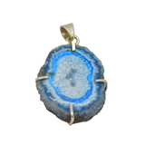 Sterling Silver Blue Druzy Agate Natural Stone Charm Pendant Vintage c1970s