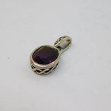 Sterling Silver Oval Amethyst Celtic Style Drop Charm Pendant Vintage c1970