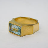 Studio Sterling Silver Gilt & Blue Topaz Set Large Dress Ring Vintage c1970s
