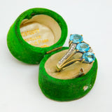 Sterling Silver Gilt  3 Blue Topaz & Spinel Set Dress Ring Vintage c1970 Size Q