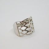 Sterling Silver Diamond Pattern Triple Stone Set Ring Modern c2000 Size P 1/2