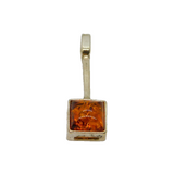 Sterling Silver Baltic Amber Square Stick Drop Pendant Contemporary c1990s