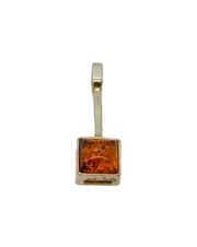 Sterling Silver Baltic Amber Square Stick Drop Pendant Contemporary c1990s
