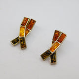 Pair of Sterling Silver Multi-Colour Baltic Amber Stud Earrings Modern c2000