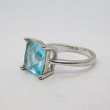 Sterling Silver & Cushion Cut Blue Topaz Dress Ring Vintage c2000s