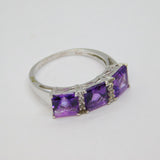 Sterling Silver Amethyst & White Sapphire Dress Ring Vintage c1970 Size P 1/2