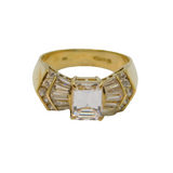 Gold On Sterling Silver Crystal Paste Art Deco Style Ring Vintage c1990's Size R