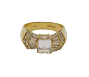 Gold On Sterling Silver Crystal Paste Art Deco Style Ring Vintage c1990's Size R