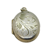 Sterling Silver Floral Pattern Oval Locket Charm Pendant Vintage c1970