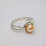 Sterling Silver Peach Pearl Patterned Swirl Dress Ring Vintage c1970 Size N