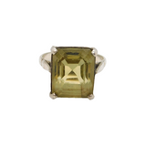 Sterling Silver Emerald Cut Citrine Solitaire Cocktail Ring Antique c1930 Size O