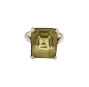 Sterling Silver Emerald Cut Citrine Solitaire Cocktail Ring Antique c1930 Size O