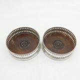 George III Pair of Sterling Silver Turned Wooden Crested Bottle Coasters Antique