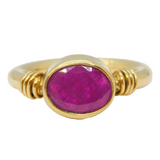 9ct Yellow Gold & Earth-Mined Ruby Studio Dress Ring Vintage c2000