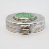 Chinese Sterling Silver & Green Jade Set Pill Box Antique c1930s Art Deco