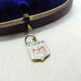 Sterling Silver & Enamel French Nice Shield Charm Pendant Vintage c1970