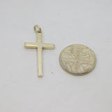 Sterling Silver Simplistic Lined Edge Cross Charm Pendant Vintage c1970