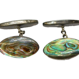 Pair of Gents Sterling Silver Abalone Set Cufflinks Vintage c1970