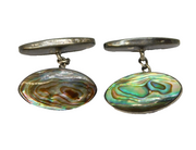 Pair of Gents Sterling Silver Abalone Set Cufflinks Vintage c1970