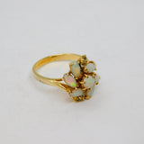 Gold On Sterling Silver 7 Opal & Spinel Cluster Ring Vintage c1970 Size P 1/2