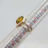 Sterling Silver Baltic Amber Adjustable Band Dress Ring Vintage c1970 Size M
